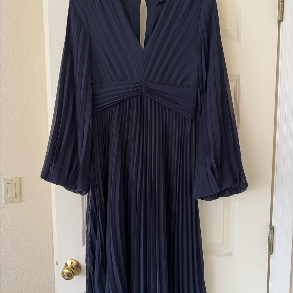 Banana Republic Navy Blue Pleated Bishop Sleeve Sundress sz 4